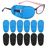 Pinsheng 12 Stück Augenklappen für Brillen, Vliesstoff Amblyopie Augenklappen für Erwachsene und Kinder, Augenklappen zur Behandlung von Amblyopie, Strabismus, faule Augenklappe(Schwarze und Blau)