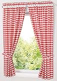 Yaland Blickdichter Vorhänge mit Karo-Muster Landhaus Gardinen Wohnzimmer Gardinenschals mit Raffhalter (BxH 80x120cm, rot) 2 Stück