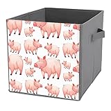 OTRAHCSD Aufbewahrungsbox, rosa Cartoon-Bauernhof-Schweine-Aufbewahrungsbehälter, offener faltbarer Aufbewahrungskoffer, mit Griffen für Zuhause und Büro