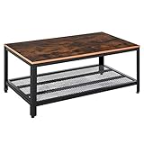 HOMCOM Vintage Couchtisch Beistelltisch Wohnzimmertisch Sofatisch mit Ablage Metallgestell Schwarz + Walnuss gemasert 106 x 60 x 45 cm