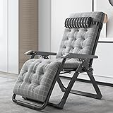 Liege Schwerlast-Sonnenliege-Liegegartenstuhl, klappbare Campingstühle, tragbare Relax-Stühle, 150 kg Kapazität, mit Getränkehalter, gepolstert, Kissen (Farbe: graues Kissen)