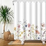 MIRRORANG Aquarell Blume Duschvorhang,Wasserdicht Schimmel & Schimmel resistent Polyester Duschvorhang für Badezimmer, Dekorative Stoffvorhang für Zimmer Wanne mit 12 Haken(180 x 180 cm)