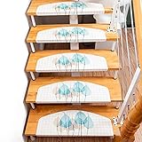 JQQJ Rutschfesten Stufenmatten Innen 15 Stück, rutschfeste Selbstklebende Treppen Teppich Bodenmatte Aus Hartholz, Baby- / Ältesten- / Haustiersicherheit, Weiß Und Blau