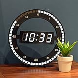 Digitale LED-Tischuhr, Schwarze stumme elektronische Wanduhr,12 Zoll runde Desktop-Uhr Für Schlafzimmer,Wohnzimmer und Büro Dekoration