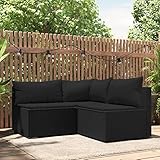 Hommdiy Gartenmöbel Sofa-Set Ecksofa 3 TLG. Garten Lounge Set mit Kissen Schwarz Poly Rattan