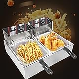 Edelstahl Doppel-Friteuse 5000W, Dual Tank Fritöse Doppel Fritteuse, Temperaturbereich: 60-200 ℃/140-392, Kapazität: 2 x 5.5L