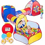 all Kids United® Spielzelt mit Tunnel, Bällebad, Krabbel-Tunnel & mehr (ohne Bälle) XXL Spielland 5-teiliges Pop-Up Spiel-Haus mit Tasche