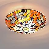 LSRADU Vintage-Barock-Kronleuchter, hängende Tiffany-Lampen für Wohnzimmer, Schlafzimmer, Hotel, Café, Tiffany-Deckenleuchte, Buntglas-Unterputz-Deckenleuchte-A Durchmesser: 40 cm