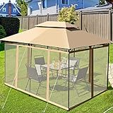 COSTWAY Pavillon Metall 3x4m, Gartenpavillon mit abnehmbaren 4 Seitenwänden, Gartenzelt Luxus, Festzelt Partyzelt Stabil, fürs Picknicken, Grillen, Hochzeiten (Braun)