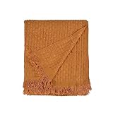 JOOJA Boho-Überwurfdecke, Waffelstrick, gemütliche Decke mit Fransen, Überwürfe für Couch, Bett, Stuhl, Dekoration, 60 x 80 cm, gebranntes Orange