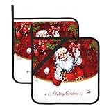 Weihnachtliches, rotes, waschbares Set mit 2 Topflappen, dekoratives Küchengeschenk zum Kochen, Mikrowellen, Grillen, Backen