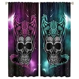 ZUMAHA Cool Dragon Skull Blackout Curtains for Bedroom,Fantasy Galaxy Cyan Pink Gothic Skull Dragon Window Drapes - Thermal Insulated and Noise Reduction, 42x54in Room Curtains