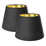 Navaris 2x Lampenschirm Tischlampe E27 rund - 16,2cm hoch - 15,3-22cm breit - Lampenschirme für Tischlampen Set - E 27 Leuchtenschirm Schwarz-Gold