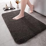 chakme Badematte rutschfest 43 × 61 cm, Weiche Mikrofaser Badvorleger Duschvorleger Waschbar, Home Badezimmerteppich Edel Badteppich für Badezimmer, Schlafzimmer und Wäscherei, Dunkelgrau