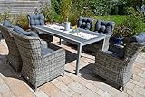 bomey Essgruppe Neapel I Gartenmöbel-Set 7-Teilig I Essgarnitur aus Gartentisch Alu + 6 große Comfort Sessel I Tisch verlängerbar 170/255x100cm