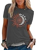 Abtel Sommer Damen T-Shirt Sunflower Print Muster Kurzarm Rundhalsausschnitt Basic Kurzarm Lose Damen Rundhals Casual Top M 1# dunkelgrau