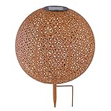 Steckleuchte Solarlampe Kugel Garten Deko Erdspieß orientalisch, Metall rostfarben, Akku, 1x LED warmweiß, DxH 27x38 cm