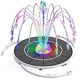 AMZtime LED Solar Springbrunnen 5.5W mit Verstellbare Stützstange Buntes LED Solar Teichpumpe Solarbrunnen mit verschieden Düse Wasserpumpe Solar Fontäne Pumpe für Gartenteich,Vogelbad,DIY Wasserspiel