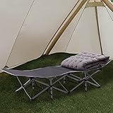 Faltbares Campingbett, doppelschichtig Robustes Feldbett für Erwachsene, tragbare Campingliege für hohe Beanspruchung, belastbar bis 200 kg, mit Tragetasche für Outdoor, Garten, Camping