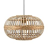 EGLO Pendelleuchte Amsfield, 1 flammige Hängelampe Vintage, Natur, Boho, Hygge, Hängeleuchte aus Stahl, Holz in Naturfarben, Esstischlampe, Wohnzimmerlampe hängend mit E27 Fassung, Ø 38 cm