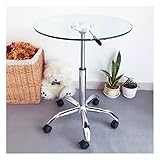 Rund Gehärtetes Glas Tisch Höhe Verstellbar Klein Küche Esstisch Tisch Moderner Runder Beistelltisch Lounges, Arbeitszimmer Mit Rollen(Size:40cm,Color:Transparent)