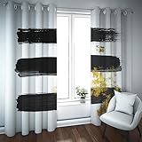 LEFEDA Weiß Verdunkelung Vorhänge für Schlafzimmer Wohnzimmer Schwarze Tinte Stil Gold Verzierung Helle Farbe Öse Vorhang Lange Vorhänge 2 Panel 275x228cm