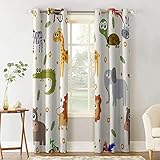 CLZLH Gardinen Kinderzimmer Blickdicht Vorhang Verdunkelungsvorhänge Wärmeisolierend Geräuschreduzierung Mit Ösen 3D Digitaldruck Cartoon Löwe Giraffe Elefant 100X214Cm（B X H） 2Er Set Decoschals