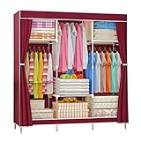 Kleiderschrank aus Segeltuch,Stoffgarderobe,Faltbarer Kleiderschrank,Aufbewahrungsorganisator mit Kleiderstange,Kleiderschrankregale für Schlafzimmer,rot,105 x 46 x 156 cm
