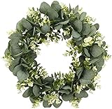 Frühlings Kranz Türkranz mit Blumen,30cm Künstliche Eukalyptus Kranz,Dekoration für Frühling und Ostern Kunststoff Künstliche Türkranz Deko Künstliche Pflanzenkranz Wandkranz Girlande Künstlich