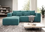 MODERNO Stripes Ecksofa Links mit Schlaffunktion Bettzeugbehälter, Eckcouch Schlafsofa Wohnzimmer Schlafzimmer, Möbel Sofas & Couches, Sofa Schlafcouch Couch Cord Türkis 73x255x161cm