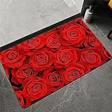 Badezimmerteppich Super Absorbierende Rutschfester Badematte, Badematten Badteppich 80x120cm Badvorleger Extra Schnelltrocknende Waschbare Badematte Home Rug, Badmatte Bodenmatte Floor Mat Rote Rose