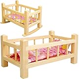 alles-meine.de GmbH UMBAUBAR - großes Holz - Puppenbett & Puppenwiege - 43 cm groß - mit Bettzeug - aus Naturholz - Holzwiege Schaukelbett - für Puppen groß - Bett Holzpuppenwieg.