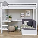 Hoppekids Hochbett 90x200 mit Schreibtisch und Lounge-modul, ECO Dream Kinder Bett, Hoch Kinderbett 90x200 | Weiß | Das nordische Umweltzeichen | Platzsparendes Hochbett | Massives Kiefernholz