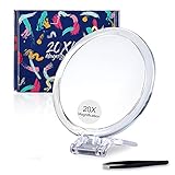 MOMOKUBA Vergrößerungsspiegel 20x / 1x zweiseitig, doppelseitiger Vergrößerungsspiegel mit Ständer, Vergrößerter Handspiegel für Make-up, Mitesser/Komedonenentfernung (6 Zoll, 20X/1X, Silber)