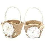 Awtlife Blumenkörbe für Hochzeiten, rustikale Jute, Blumenmädchen, Perlengriff, Vintage-Stil, rustikale Hochzeitszeremonie, 2 Stück