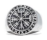 Windalf Runen Wikinger Siegel-Ring VEGVISIR 18 mm Statement Vikings Kompass Ring 925 Sterlingsilber (Silber, 70 (22))