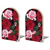 2Er-Pack Buchstütze Rosa Rote Rose Blumen Blühen Dekorative Buchstützen Bücherregal Bücherhalter Für Regale