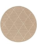 RugVista Mezzo, In & Outdoor Teppich, Kurzflor, Rund, Ø 240 cm, Außenteppich, UV-beständig, Wasserfest, Allergikerfreundlich, Ideal für Balkon, Innenhof Garten und Terrasse, Beige/Weiß