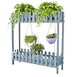 Hochbeet, Doppelschicht mit Zaun, Blumenständer aus Massivholz, Blumentopfständer für den Außenbereich mit Rädern, geeignet für Gemüse, Blumen, Kräuter im Freien (Without Wheels 120CM)