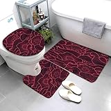 3 Teilig Badematten Set Lila Flauschige Mikrofaser Wohnzimmer Badezimmerteppich Abstrakt Handgezeichnet rutschfeste Waschbar Badteppich U FöRmiger Konturteppich Toilettendeckel 40x60