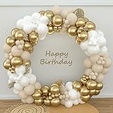 Luftballon Girlande Beige Gold, Ballon Girlande Sand Weiß Gold für Babyparty Deko, Luftballons Weiß Gold, Ballons Beige für Geburtstag, Baby Shower Deko, Baby Party, Hochzeit, Geburtstagsdeko Frauen