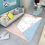 RUGYUW Kleiner Teppich hochwertig Rosa-blau-Grauer Marmor-Imitat-Geometrie flurteppich Shaggy Wohnzimmer Teppichboden 180X280cm