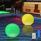 Wishlink 2 Stück Solar Floating Pool Light, 14 Zoll Floating Ball Light Farbwechsel LED Kugel Licht Wasserdicht Fernlicht Schwimmbad oder Hängen (Ballonform)