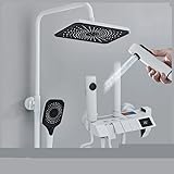 LED-Regenwasserfall-Duschpaneel-Turmsystem Weißes Digitalanzeige-Duschsystem-Set, LCD-Heiß- und Kalt-Badezimmer-Duschset, Wasserhahn-System, 4-Wege-Regen-Badezimmerarmatur, Mischbatterie Multifunktion