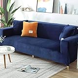 ENAPY Samt-Sofabezug, Sofa überzug ecksofa, Sticky Sofa Cover, Möbelschutz, weicher Plüsch-Sofaschutz, Sofa Auflage, Sofahusse, Stretchbezug für Sofa und Armlehnen,Navy-4Seater 235-280CM