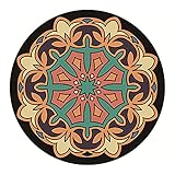 QQLADY Runder Kinderteppich, ultraweicher Wohnzimmerteppich, Vintage-Bohemian-Mandala-Druck, großer Outdoor-Teppich, schmutzabweisender Teppich, Hängekorbmatte, Khaki, Durchmesser: 78 Zoll / 200 cm