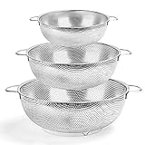 HaWare Sieb, Edelstahl Küchensieb Nudelsieb 3er Set mit Griff, Mikroperforiertes Abtropfsieb Seiher zum Ablaufen & Spülen für Küche/Nudel/Gemüse/Obst/Reis, Spülmaschinenfest - (16/22/28cm)