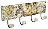 Lashuma Garderobenleiste 4 Vintage Wandhaken, Retro Hakenleiste Design Planet, Metall Blechschild Küchenhaken 40x15,5 cm