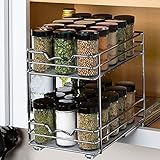 Gewürzregal Organizer,Gewürzregal herausziehen, Küchenschrank Organizer mit Schrank Regal, Aufbewahrungsregal 2 Etagen Gewürzregale für Küche,flaschen Öl Zutaten Gläser Kochen (Silber-28 * 23 * 26cm)