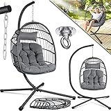 KESSER® Hängesessel Jungle mit Gestell Stahl Hängekorb Sessel Großen Kissen + Decken Halterung - Hängeschaukel Hängesitz Indoor - Outdoor Schaukel Hängestuhl für Kinder und Erwachsene, Grau